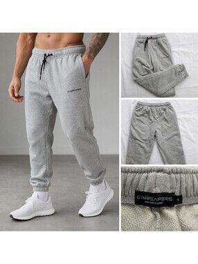 Gymreapers Mens Small Gray Fleece Jogger Sweatpants Gym Training Athletic Heavy